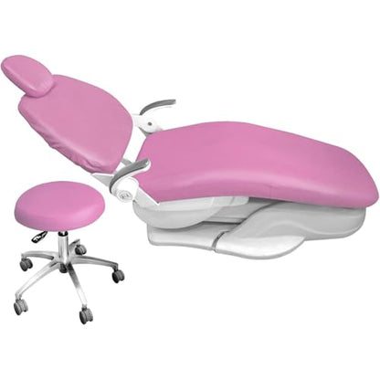 4Pcs/Set Dental Chair Covers, Dental PU Leather Unit, Waterproof PU Leather Protective Dental Full Chair Covers Elastic Stylish Dental Chair Seat Cover, Headrest Backrest Protector, (Color:Pink) - color: Pink