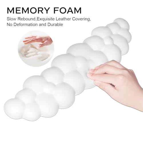 JIKIOU Upgrade Leather Cloud Keyboard Wrist Rest, Cloud Wrist Rest with Non-Slip PU Base, Comfortable Memory Foam Wrist Rest for Computer Laptop Mac Gaming Office and Pain Relief Wish New Year Gift - color: 01white