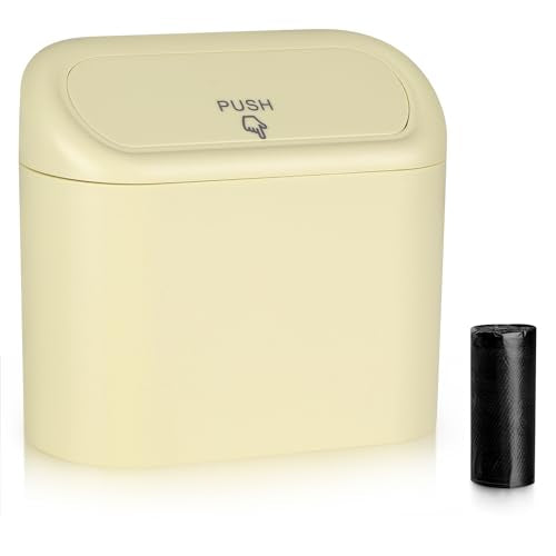 Accmor Car Trash Can, Portable Vehicle Trash Bin with Lid, Car Dustbin Garbage Organizer Holder with One Roll Trash Bag, Leakproof Hanging Mini Cars Storage Bag Container for Auto, SUV, Office (Beige) - color: Beige