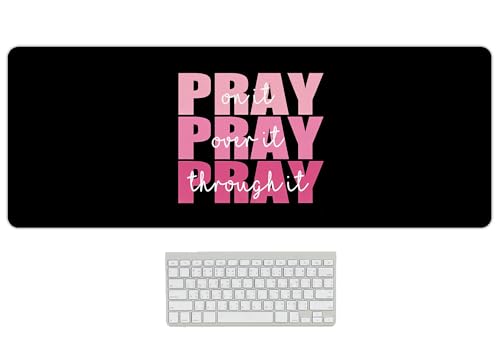 Christian Mouse Pad Black and Pink Desk Mat, Pray Over it Religious Large Computer Mouse Pad for Desk, Jesus Long Aesthetic Desktop Mats for Desk Office, Christian Church Gifts 31.5x11.8 - color: Black and Pink Prayer Large, size: 31.5L x 11.8W inches