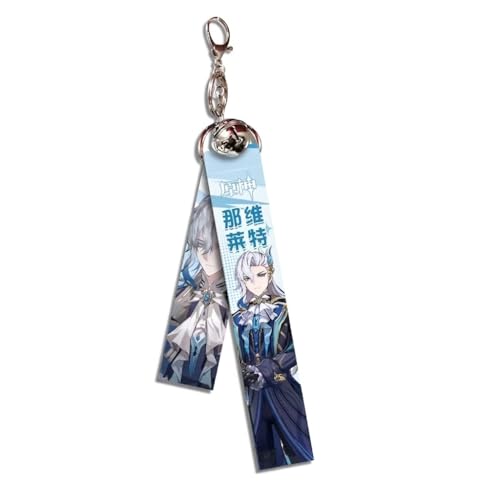 Genshin Impact Videogame Colorful Lanyard with Jingle Bell Keychain 13.2" in - color: Neuvillette