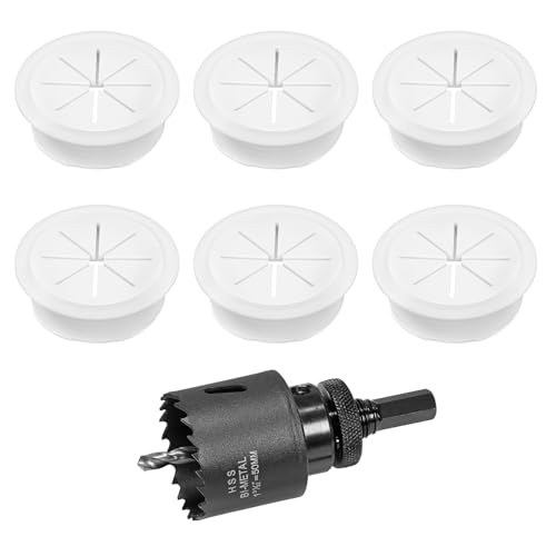 2" White Desk Grommet, JTemgle Flexible Cable Grommet with Bi-Metal Hole Saw Plastic Cable Hole Cover Wire Organizer Caps Desktop Cord Management for Home Office TV Stands Tabletops, 7 Pieces - color: White