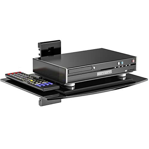 WALI Floating TV Shelf, 1 Tier Glass Projector Shelf for DVD Players, Routers, Game Consoles, Cable Boxes, Living Room Decor, Wall Mount Shelves Hold Up to 17.6lbs (CS201B), 1-Shelf, Black - color: Glass Black, size: 15 x 11 Inch