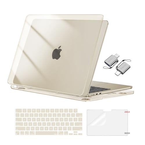 MOSISO Compatible with MacBook Air 13 inch Case M5 2026 M4 2025 M3 M2 2024-2022 A3449 A3240 A3113 A2681, Hard Shell&Keyboard Cover&Screen Film&Type C for MacBook Air 13.6 inch Case, Crystal Starlight - color: Crystal Starlight