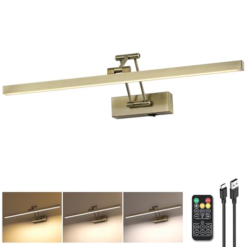 5W LED Wireless Picture Lights with Remote and Timer 23.6'' Inch Rechargeable Antique Bronze Gallery Lighting Battery Operated Art Lights Over Frame Portrait - color: Battery Operated Antique Bronze, size: 23.6 inch