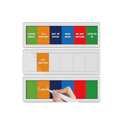 Office Door Signs with 6 Printed Status Options – Do Not Disturb, Out of Office, In a Meeting, Please Knock, Back Soon, Come on in – Includes Custom Personalized Blank Sticker for Privacy Workspace or Studio Available and Away - style: Silver-Come on in
