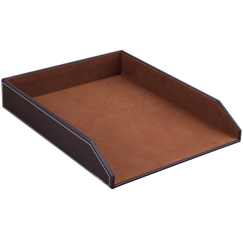 KINGFOM Letter Tray, PU Leather Paper Organizer Tray for Desk, Paper Organizer Storage Holder for Office Home or School A4 Size Brown - color: Brown, size: 14.6" x 10.8" x 2.8"