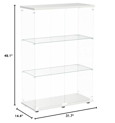Beauty4U 2-Door Glass Display Cabinet, White Curio Cabinets for Living Room, Bedroom, Office, Collection Display, Quick Installation in 30 Mins, 3 Shelves White Floor Standing Glass Bookshelf - color: White, size: 2-Door 3-Shelf