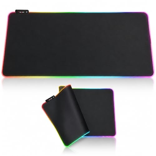 RGB Mouse Pad 35.4×15.7 Inches – Extended LED Mouse Pad with 14 Lighting Modes, Gaming Desk Mat, PC Gaming Accessories, Large Keyboard Pad with Non-Slip Rubber Base.