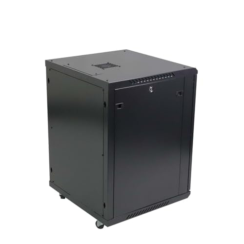 AEONS 15U 19-Inch Professional Wall Mount Network Server Cabinet Enclosure 24” Deep Computer Electronics Data Equipment Rack Vented Door Mid-Depth Black - style: 15U-24"D [Vented]