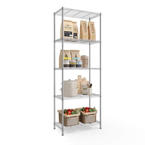 SONGMICS Storage Shelf, Metal Wire Shelving Unit, Adjustable Shelves, for Garage, Bedroom, Living Room, Kitchen, Pantry, 5 Tier, 11.8 x 23.6 x 63.4 Inches, Silver Color ULGR165EA01S - color: Silver, size: 5 Tiers (11.8"D x 23.6"W)