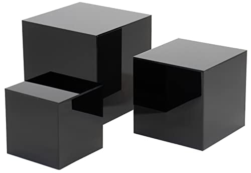 Red Co. Set of 3 Glossy Black Acrylic Cube Display Nesting Riser Stands with Hollow Bottoms - color: Black, size: 4",5",6" - 1 Pack