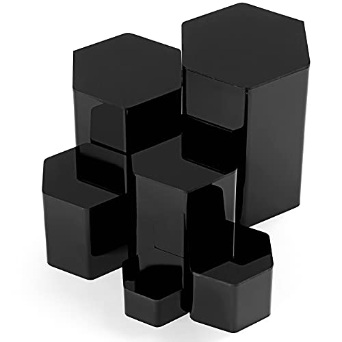 Jetec 6 Pcs Hexagonal Jewelry Display Risers Hexagonal Market Display Risers Stands Acrylic Showcase Acrylic Stand for Jewelry Model Figures Decoration, 6 Sizes (Black) - color: Rainbow