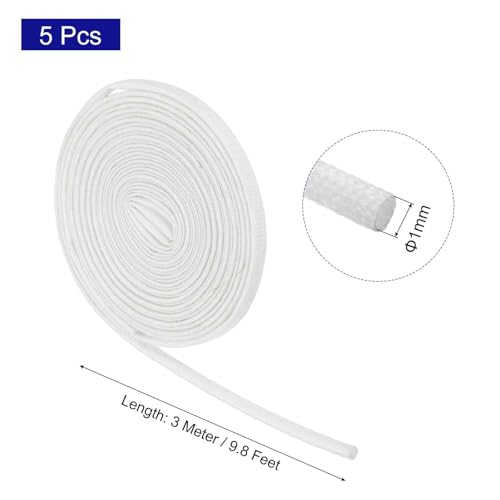MECCANIXITY 5Pcs Wire Insulation Braid Fire Sleeve,9.8Ft-1mm ID White, High Temp Silicone Coated Fiberglass Sleeving for Automotive Hose Lines Electrical Wiring - color: White, size: 9.8Ft-1mm
