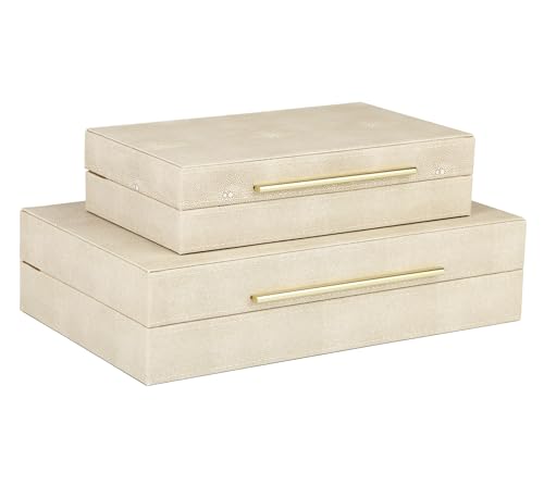 HofferRuffer Faux Leather Decorative Boxes Set of 2, Large Nesting Keepsake Box Accessory Organizer Jewelry Organizer with Hinged Lid, Stacking Storage Box Container for Home or Office (Light Grey) - color: Light Grey