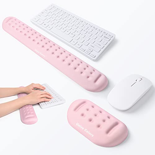 UnivoColors Pink Keyboard Wrist Support and Mouse Wrist Rest Set, Made of Memory Foam Soft Gel, Ergonomic Pad for Computer, Laptop, Mouse, Office, Gaming - color: Kw_pink, style: Wrist Rest for Keyboard & Mouse