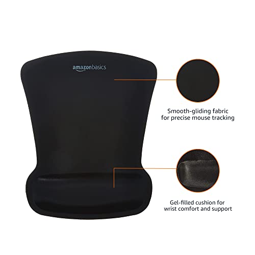 Amazon Basics Ergonomic Mouse Pad with Wrist Support for Pain Relief, Gel-Filled Cushion, Non-Slip Rubber Grip Base, 10.1 x 8.1 Inches, Black