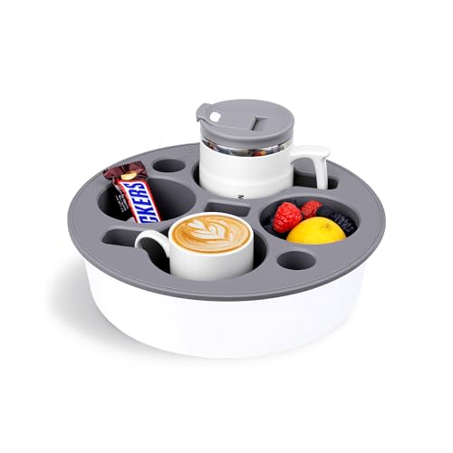Couch Cup Holder Tray Round, 4-Cups Bedside Drink Holder for Elderly/Pregnancy, Stable Non-Spill Silicone Couch Caddy for Remote Control, Glasses‌, Snacks, Phones‌ (White-Gray) - color: White-gray