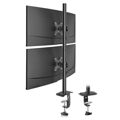 Suptek Dual LED LCD Monitor Stand up Desk Mount for 2 / Two Screens up to 32 inch Extra Tall 31.5" Pole Heavy Duty Fully Adjustable Stand Vertical Array (MD6802) - size: Dual Monitor Mount, style: Desk clamp