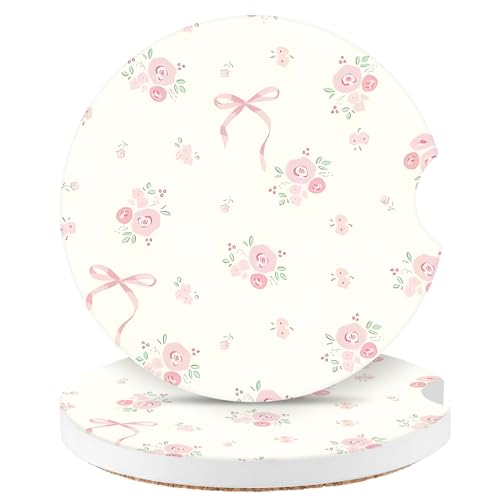 Vintage Flowers Car Coasters,Absorbent 2 Pack for Cup Holders with Finger Notch,2.56 inches Ceramics Heat Resistant Anti Slip Cork Base Car Drinks Coasters Auto Cup Holder - color: Vintage Flowers3