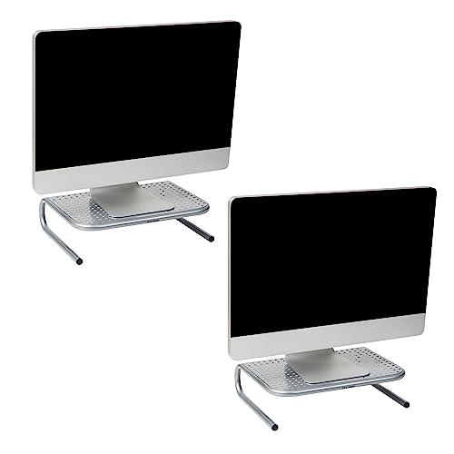 Mind Reader Monitor Stand, Ventilated Laptop Riser, Desktop Organizer, Metal, 14.5"L x 11.25"W x 4.25"H, Set of 2, Silver - size: 14.5"L x 11.25"W x 4.25"H