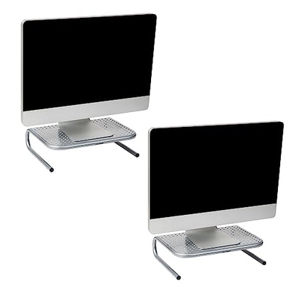 Mind Reader Monitor Stand, Ventilated Laptop Riser, Desktop Organizer, Metal, 14.5"L x 11.25"W x 4.25"H, Set of 2, Silver - size: 14.5"L x 11.25"W x 4.25"H