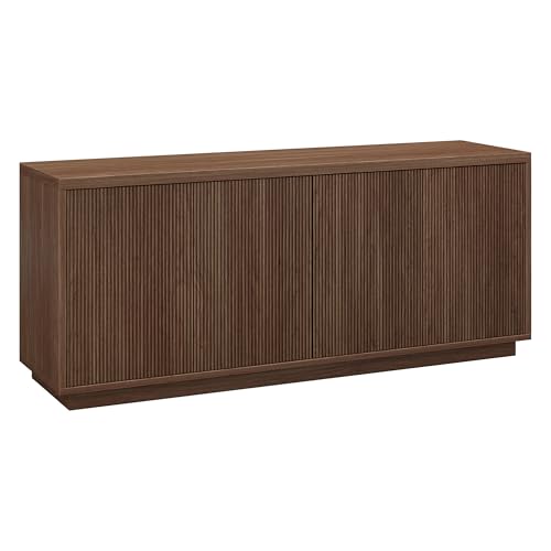 Henn&Hart Fluted TV Stand for TVs up to 65'' with 2 Concealed Ribbed Storage Cabinets and Adjustable Shelves for Living Room, Family Room, or Office, Medium Walnut - color: Medium Walnut, size: 57" TV Stand