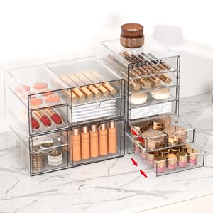 Makeup Drawer Storage Organizer with 13 Drawers, 3 Set Acrylic Office Desk Organization and Storage, Dustproof Drawer Organizer for Makeup, Office, Countertop, Jewelry, Pen, Desktop, Bathroom, Bedroom - size: 13 Drawers
