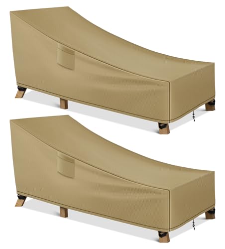 WLEAFJ Patio Chaise Lounge Cover Waterproof, Heavy Duty Outdoor Lounge Chair Covers, Durable Patio Furniture Covers, 78L x 34W x 32H inch - 2 Pack, Khaki - color: Khaki, size: 2 Pack-78L x 34W x 32H inch