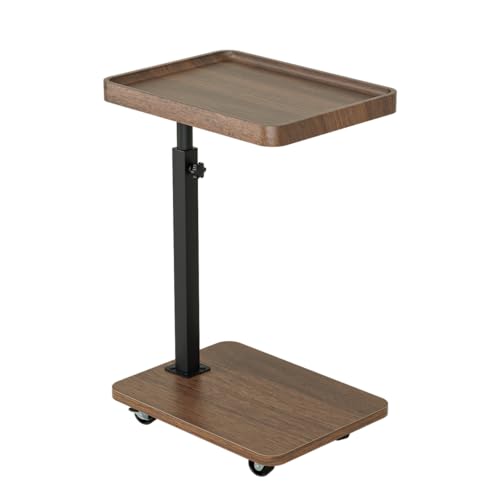 TV Tray Table for Eating,Sofa Armrest & 360° Swivel &Height Adjustable End Side Table for Couch,Snack Table for Sofa, Bedroom, Living Room, C Shaped End Table(Brown+Black) - color: Brown+black