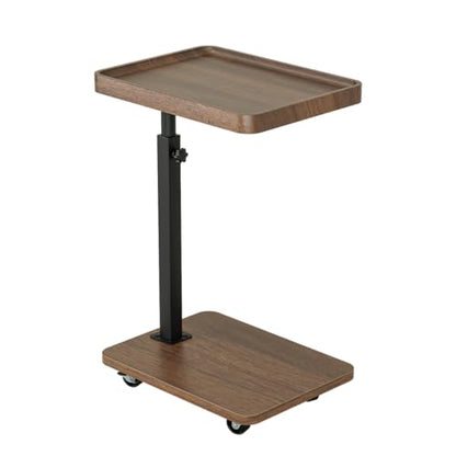 TV Tray Table for Eating,Sofa Armrest & 360° Swivel &Height Adjustable End Side Table for Couch,Snack Table for Sofa, Bedroom, Living Room, C Shaped End Table(Brown+Black) - color: Brown+black