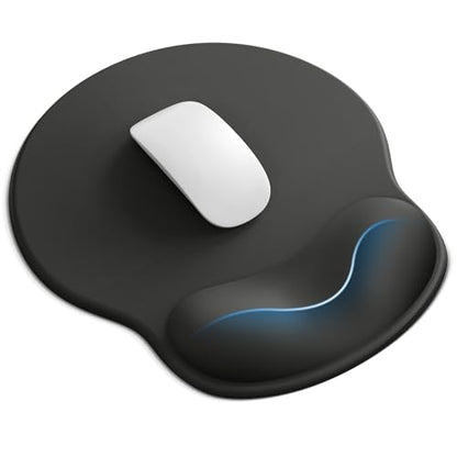 Laborio Mouse Pad with Wrist Rest, Ergonomic Mouse Pads for Desk, Office Non-Slip Large Mousepad with Gel Wrist Support(Black, 10.6''L x 9''W) - color: Black