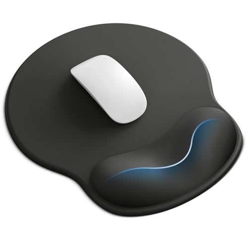 Laborio Mouse Pad with Wrist Rest, Ergonomic Mouse Pads for Desk, Office Non-Slip Large Mousepad with Gel Wrist Support(Black, 10.6''L x 9''W) - color: Black