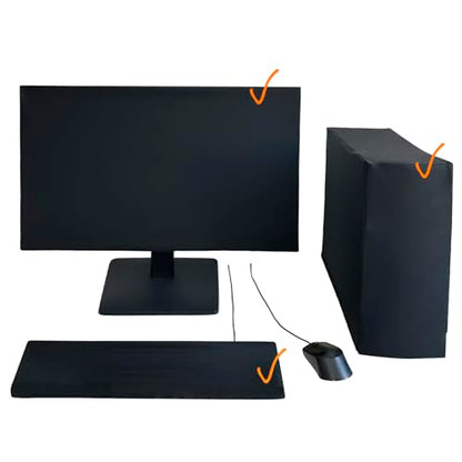 3-Piece Computer Dust Cover Set - Waterproof & Dustproof with Elastic Fabric, Pure Black Minimalist Design, Includes mainframe Case, Keyboard & 19-27 Inch Monitor Covers , Universal Fit