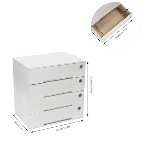 Wooden Desk Organizer with Drawers & Lock, Desktop Countertop Storage Cabinet Lockable Home Office Supplies File Tabletop Organizing Unit (4 Drawer - Modern White) - style: 4 Drawer - Modern White