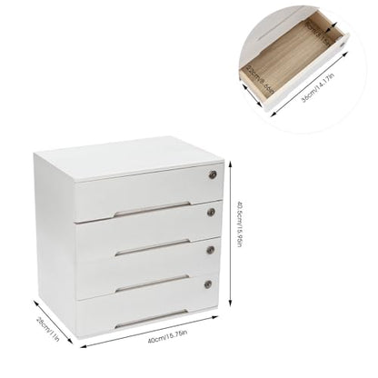 Wooden Desk Organizer with Drawers & Lock, Desktop Countertop Storage Cabinet Lockable Home Office Supplies File Tabletop Organizing Unit (4 Drawer - Modern White) - style: 4 Drawer - Modern White