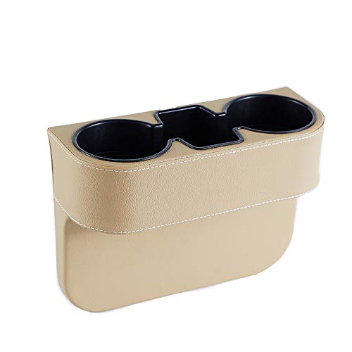 IOKONE Coin Side Pocket Console Side Pocket Leather Cover Car Cup Holder Auto Front Seat Organizer Cell Mobile Phone Holder (Beige) - color: Beige