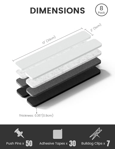 Fluxynara Cork Board Alternative Felt Strip Board 8-Pack 13"x2", Office Pin Board with 50 Push Pins, Adhesive Install for Bedroom Door & Home Office (Concrete Echo) - color: Concrete Echo, size: 8-pack
