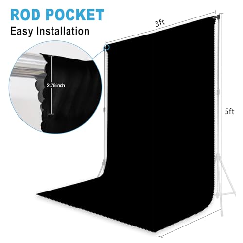 Black Photography Backdrop for Photoshoot, Fabric, 3X5 FT | Versatile Studio Photo Backgrounds, Easy to Install, for Portraits Shooting, Party Decor, Live Streaming, Video Recording - color: Black, size: 3X5 FT