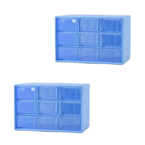 Feadily 2PCS Small Drawer Organizer for Desk, Desktop Drawer Organizer with 9 Clear Drawers, Plastic Desktop Storage Drawers 7.1 Inch x 3 .9 Inch x 4.7 Inch, Blue - color: Blue, size: 2PCS