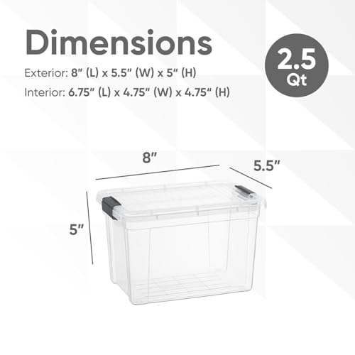 Superio Storage Bins with Lids- 3 Pack, 2.5 Qt Clear Boxes for Organizing, Stackable Plastic Containers- BPA Free, Non-Toxic, Odor Free, Organizer for Home, Office, Dorm - size: 2.5 Qt, style: 3 Pack