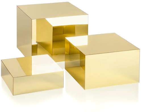 Red Co. Set of 3 Glossy Gold Acrylic Cube Display Nesting Risers with Hollow Bottoms - color: Gold, size: 6",7",8" - 1 Pack