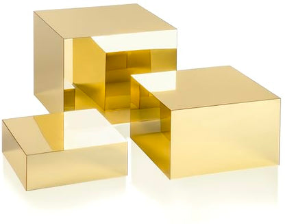 Red Co. Set of 3 Glossy Gold Acrylic Cube Display Nesting Risers with Hollow Bottoms - 2 Pack - color: Gold, size: 6",7",8" - 2 Pack