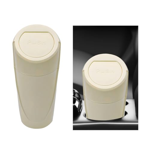 Car Trash Can Bin with Lid, Mini Vehicle Cup Holder Organizer Leakproof Garbage Bin, Waterproof Cup Type Trash Can Multi-Function Storage Container for RV Home Office (Beige) - color: Beige