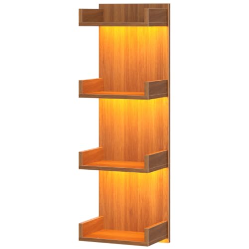 HOOBRO Floating Wall Shelves with LED Lights, Floating Shelf Wall Mounted | Shelf for Storage, Vertical Display Stand, Modern Column Rack, for Bedroom, Livingroom, 4-Tier, 35.4 Inches, Walnut - color: Walnut, size: 35.4 Inches