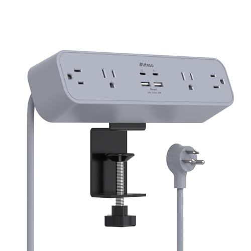 PD30W Desk Clamp Power Strip, Desktop Mount Surge Protector, Fast Charging Station, 5Ft Extension Cord Desk Mount Shelf with 4 Outlets 4 USB Ports (2 USB C), Home Office Accessories Essentials, Gray - color: Gray, size: PD30W