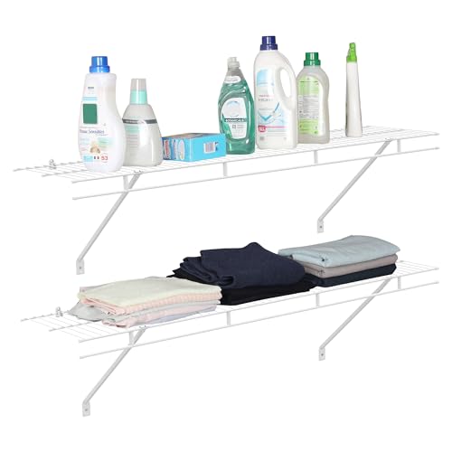 HAUSHOF Closet Shelves Wall Mounted 2-Pack, 4 ft x 12in White Wire Shelving for Laundry Room, Closet, Basement Organization and Storage - size: 4ft x 12in