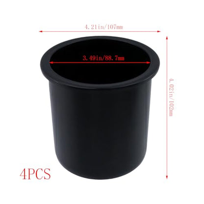 Dnyta 4pcs 4.2" x 4" Black Plastic Cup Holder Insert, Sofa Recliner Car Seat Cups Holder Replacement, Couch Cups Poker Table Cup Holders, for Table, Sofa, Boat, Truck, Car, Recline - color: 4pcs, Black, size: 4.2" x 4", Bottom U-shaped groove