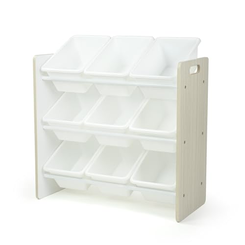 Humble Crew Toy Storage Organizer with 9 Removable Storage Bins for Kids Playroom, 3-Tier Toddler Toy Organization, Light Wood/White - color: White/White
