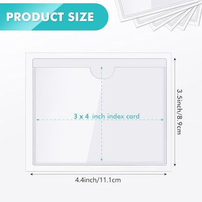 Outus 100 Pcs Index Card Pockets, 3.5 x 4.4 Inch Clear Self Adhesive Labels Pocket for Business, Plastic Label Sleeves with Top Open for Organizing Storage Bins Library Card Shelves Scrapbooks - size: 3.5 x 4.4 Inch